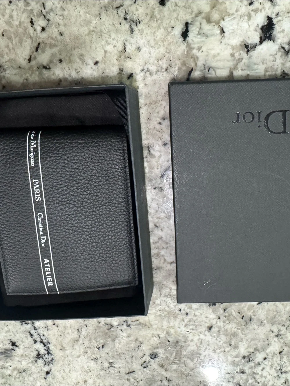 Rare Christian Dior Atelier Black Pebbled Leather Bi-Fold Wallet